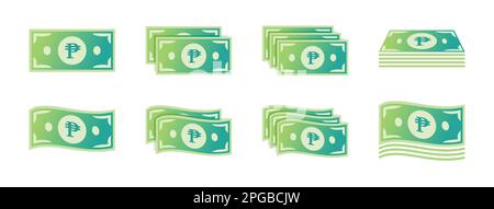 Philippine Peso Banknote Icon Set Stock Vector