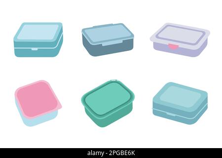 Reusable lunch Boxes set. Sustainable lifestyle, zero waste, ecological concept. Vector illustration in cartoon style. Recycling, waste management, ecology, sustainability. Stock Vector