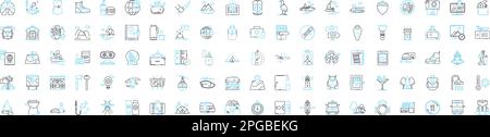 Travel technologies vector line icons set. Mobile, Apps, AI, Voice, Augmented, Reality, Tracking illustration outline concept symbols and signs Stock Vector