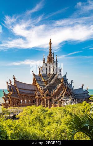 View of the Sanctuary of Truth temple in Pattaya, Thailand Stock Photo