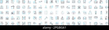 Building architecture vector line icons set. Architecture, Building, Structure, Design, Plans, Elevation, Blueprint illustration outline concept Stock Vector