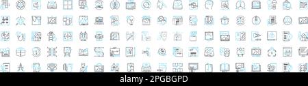 Graphic design studio vector line icons set. Graphic, Design, Studio, Graphic Design, Creative, Artwork, Layout illustration outline concept symbols Stock Vector