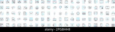 Web services vector line icons set. Web, services, API, REST, SOAP, applications, XML illustration outline concept symbols and signs Stock Vector