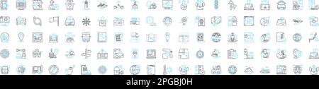 Global transportation vector line icons set. Logistics, Fleet, Shipping, Cargo, Movement, Mobility, Distribution illustration outline concept symbols Stock Vector