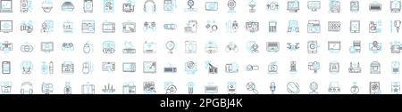 Gadget innovations vector line icons set. Tech, Gadgets, Innovation, Robotics, Smartphone, AI, Wearables illustration outline concept symbols and Stock Vector