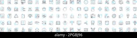 Illustrator vector line icons set. Illustrator, Vector, Design, Drawing, Create, Artwork, Pen illustration outline concept symbols and signs Stock Vector