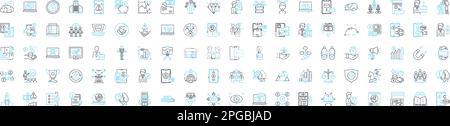 Tech business vector line icons set. Tech, Business, Software, Applications, Solutions, Cloud, Networking illustration outline concept symbols and Stock Vector