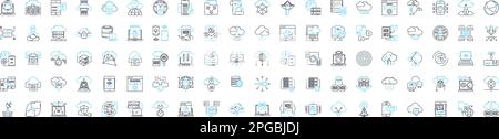 Network clouding vector line icons set. Network, Clouding, Cloud, Computing, Networking, Virtualization, Storage illustration outline concept symbols Stock Vector