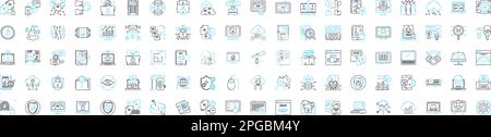 Information technology vector line icons set. IT, Computers, Software, Networking, Data, Security, Automation illustration outline concept symbols and Stock Vector