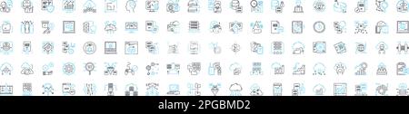 Customer data and analytics vector line icons set. customer, data, analytics, insights, profiling, segmentation, retention illustration outline Stock Vector