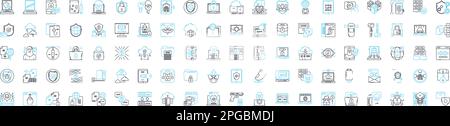 Computer security vector line icons set. Antivirus, Firewall, Encryption, Patching, Phishing, Malware, Vulnerability illustration outline concept Stock Vector