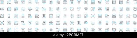 Deep learning vector line icons set. Deep, Learning, Neural, Networks, AI, Machine, Learning illustration outline concept symbols and signs Stock Vector
