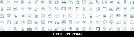 audio and video vector line icons set. Audio, Video, Sound, Music, Podcast, Radio, Broadcasting illustration outline concept symbols and signs Stock Vector