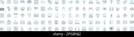 Gamification vector line icons set. Gamification, play, game, engagement, motivation, reward, level illustration outline concept symbols and signs Stock Vector