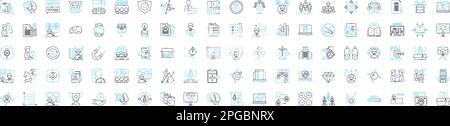 Lean startup vector line icons set. Lean, Startup, Iterate, MVP, Agile, KPI, Prototype illustration outline concept symbols and signs Stock Vector