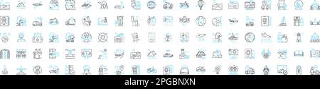 Airport vector line icons set. Airport, Terminal, Check-in, Terminal-, TSA, Runway, Arrival illustration outline concept symbols and signs Stock Vector