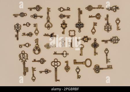 various size and type of Bronze ornamental keys for clocks and treasure ...