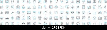 Office devices vector line icons set. Printers, Copiers, Computers, Monitors, Scanners, Faxes, Phones illustration outline concept symbols and signs Stock Vector