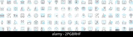 Remote learning vector line icons set. Remote, Learning, Online, Education, Teleclass, Videoconferencing, Webinar illustration outline concept symbols Stock Vector