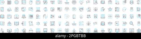 Internet marketing strategy vector line icons set. SEO, Pay-per-click, Social, Content, Email, Analytics, Affiliate illustration outline concept Stock Vector