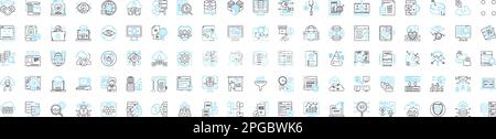 Big data analysis vector line icons set. Analytics, Mining, Storage, Patterns, Visualization, Machine-learning, Clustering illustration outline Stock Vector