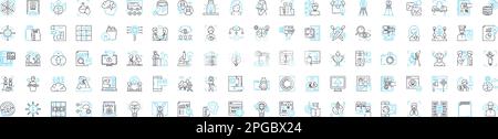 NFT and digital art vector line icons set. NFT, Digital, Art, Cryptocurrency, Blockchain, Digitalized, Marketplace illustration outline concept Stock Vector
