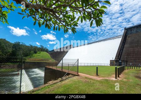 Lake Tinaroo Dam flowing over the spillway in a rare occurrence, Atherton Tablelands, Far North Queensland, FNQ, QLD, Australia Stock Photo