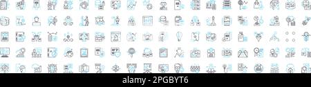 Business model vector line icons set. Business, model, strategy, innovation, market, customer, value illustration outline concept symbols and signs Stock Vector