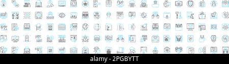 Cyber security vector line icons set. Cybersecurity, Cybercrime, Hacking, Encryption, Firewalls, Antivirus, Patching illustration outline concept Stock Vector