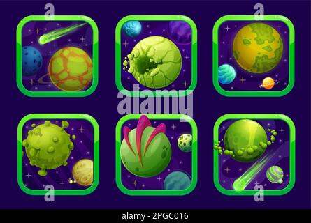 Fantasy colorful planets icons set, cartoon style Stock Vector Image ...