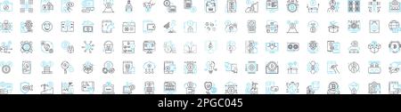 Technical analysis and market trends vector line icons set. Technical analysis, Market trends, Candlestick, Chart patterns, Moving average, Relative Stock Vector