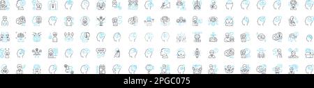 Mental care vector line icons set. Mental, care, therapy, health, counseling, support, wellbeing illustration outline concept symbols and signs Stock Vector