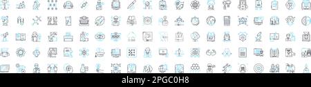 Online learning vector line icons set. eLearning, virtual, remote, digital, online, courses, tutoring illustration outline concept symbols and signs Stock Vector
