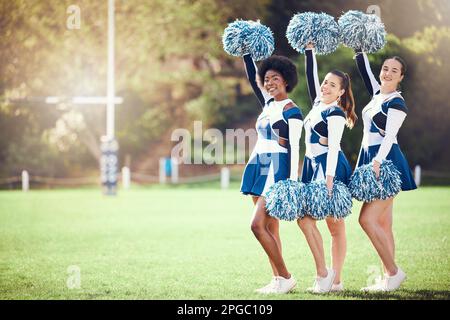 Cheerleader pom poms, backs and students in cheerleading uniform