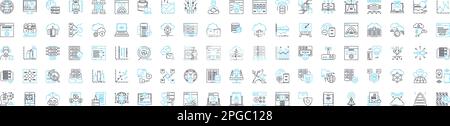 Network hosting vector line icons set. Webhosting, Cloudhosting, Networking, Colocation, Shared, Dedicated, Domains illustration outline concept Stock Vector