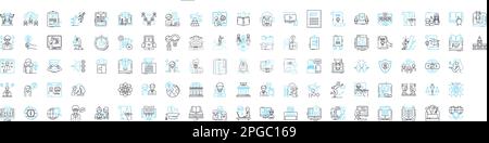 Video learning vector line icons set. Video, Learning, Course, Tutorial, Lesson, Education, E-learning illustration outline concept symbols and signs Stock Vector