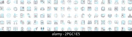 Digital learning vector line icons set. Digital, Learning, eLearning, Online, Technology, Course, Online-Learning illustration outline concept symbols Stock Vector