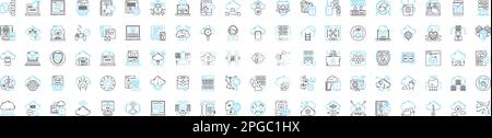 the Internet of Things vector line icons set. IoT, Smart, Connected, Automation, Wearables, AI, Sensors illustration outline concept symbols and signs Stock Vector