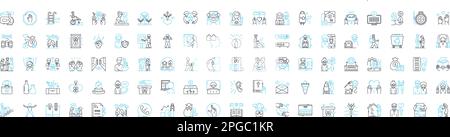 Aged care vector line icons set. Aging, Care, Elderly, Assisted, Supportive, Nursing, Retirement illustration outline concept symbols and signs Stock Vector