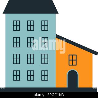 Vector small house adjoining a residential building eps 10. Vector a blue house with 9 windows and a small house with one window and a door eps 10 Stock Vector