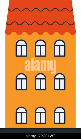 Vector three-story yellow house with brown slate eps 10, Vector big house with 3 windows on each floor eps 10 Stock Vector