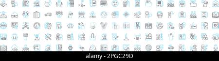 Remote office vector line icons set. Remote, Office, Teleworking, Telecommuting, Home-based, Distributed, Virtual illustration outline concept symbols Stock Vector