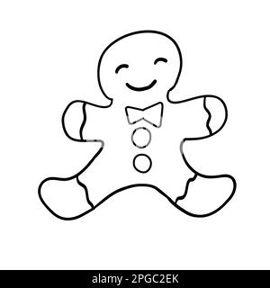 Gingerbread man in outline doodle style. Christmas and New Year cookie. Vector illustration isolated on white background. Stock Vector