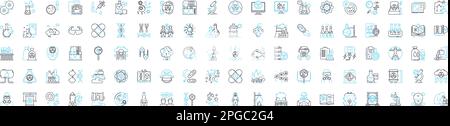 Biotechnology vector line icons set. Biotech, Genetics, Bioengineering, Genomics, Recombinant, Microbiology, Enzymes illustration outline concept Stock Vector