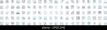 Learning management vector line icons set. Education, Training, Courseware, E-learning, System, Technology, Platform illustration outline concept Stock Vector