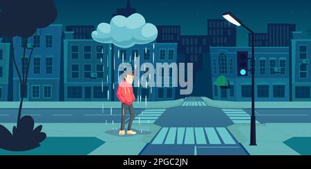 depressed man walking with a cloud of rain over his head Stock Vector ...