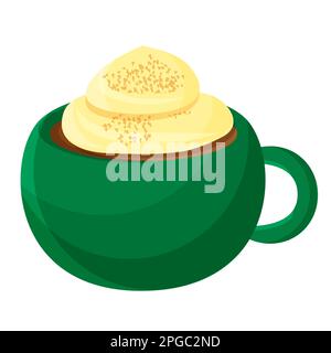 Mug of hot drink with whipped cream, vector illustration flat. Stock Vector