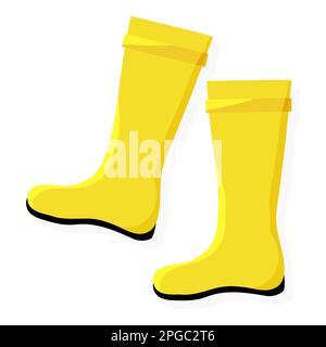 Yellow rain rubber boots, vector illustration flat. Stock Vector