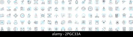 Artificial intelligence and robot technology vector line icons set. AI, Robot, Technology, Automation, Machine Learning, Neural Networks, Natural Stock Vector