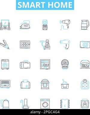 Smart home vector line icons set. Smart, Home, Automation, Smartphones, Connectivity, Lighting, Heating illustration outline concept symbols and signs Stock Vector